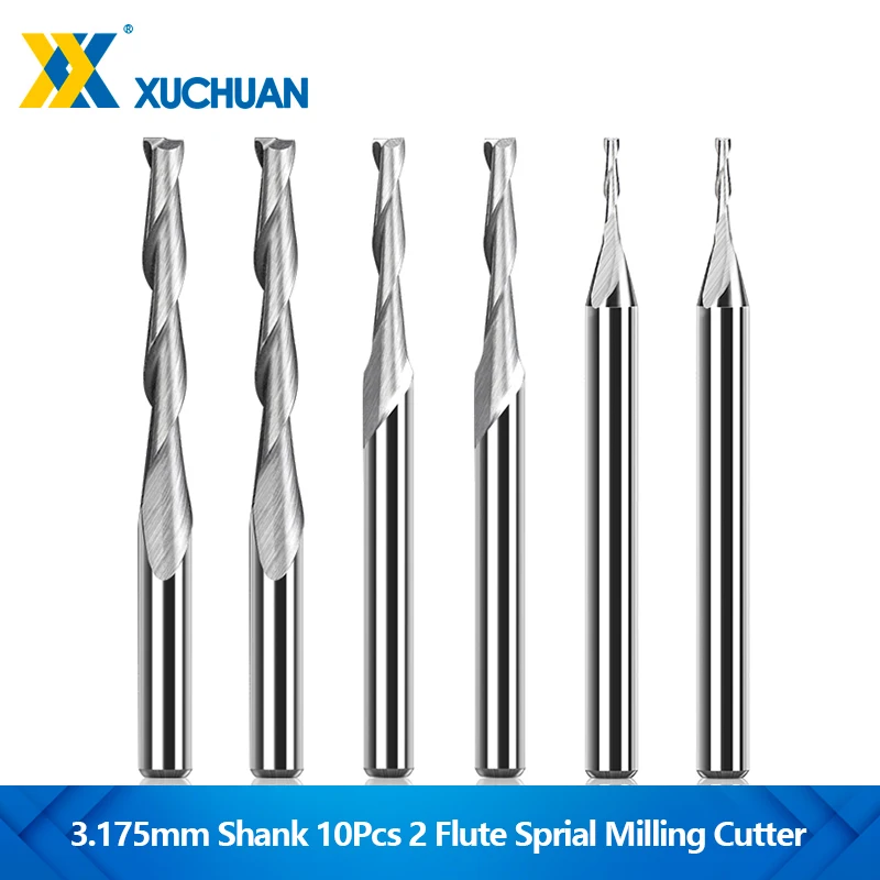 10Pcs 3.175mm Shank 2 Flute Sprial Milling Cutter CNC Router Bit Solid Carbide Flat End Mill for Wood MDF Down Cut
10Pcs 3.175mm Shank 2 Flute Sprial Milling Cutter CNC Router Bit Solid Carbide Flat End Mill for Wood MDF Down Cut
