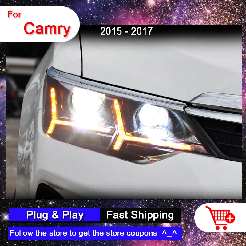 

Новинка, фары для TOYOTA Camry 2015-2017, головка, стиль фонаря, все фонари DRL, биксеноновые линзы, передняя сигнальная лампа, автоматическая сборка