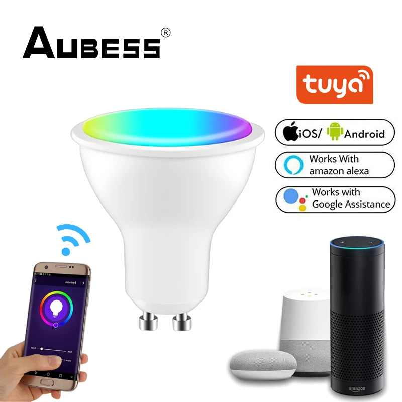 

Tuya Wifi Smart GU10 Light Bulb Spotlight RGB+CCT 100-240V 4W Dimmable LED Light Bulb Voice Control Via Alexa Google Home Alice