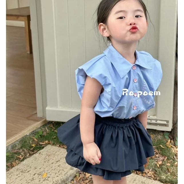 

Children Clothing Set Girls Single Breasted Sleeveless Top and Culottes 2023 New Summer Fashionable Casual Sweet Two Piece Set