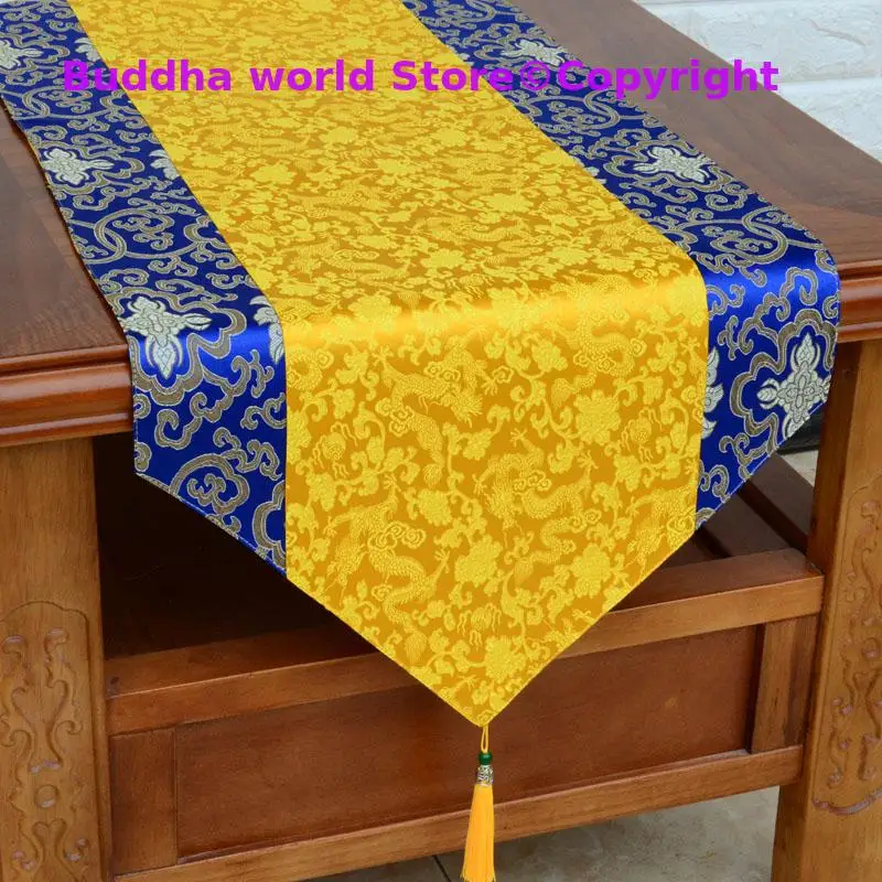 

Wholesale Buddhist supply Tibet family home Buddhism Temple Auspicious Embroidery Altar Long flag ethnic Table cloth cover Deco
