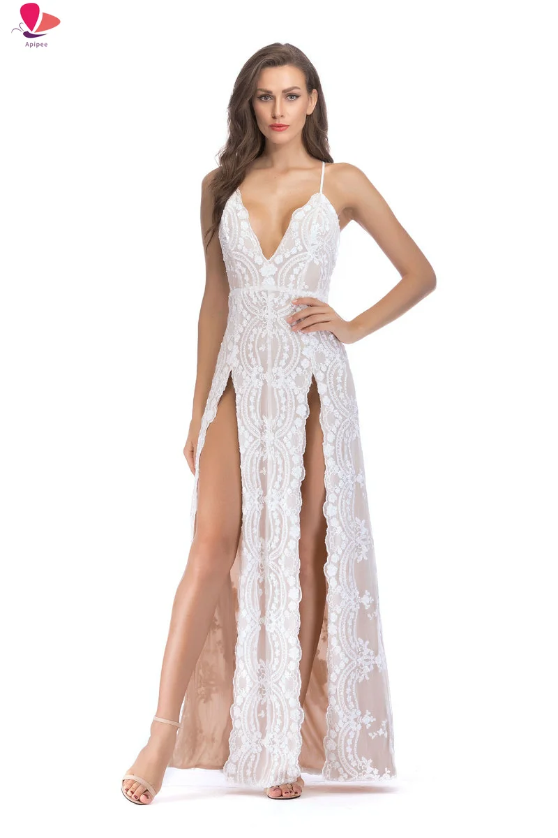 High Split White Mermaid Prom Dresses Spaghetti Straps Lace Evening Gowns Overskirt Sweep Train Vestido De Vestidos De Fiesta
High Split White Mermaid Prom Dresses Spaghetti Straps Lace Evening Gowns Overskirt Sweep Train Vestido De Vestidos De Fiesta