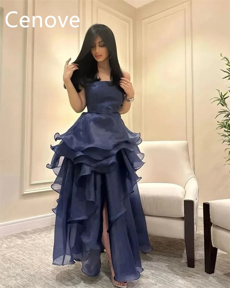 Cenove Navy Blue Strapless Prom Dress Short Sleeves With Split Ankle Length Evening Summer Elegant Party Dress For Women
Cenove Navy Blue Strapless Prom Dress Short Sleeves With Split Ankle Length Evening Summer Elegant Party Dress For Women