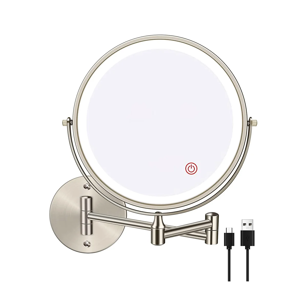 8In Chargeable Wall Mounted Vanity/Bathroom Double Side Mirror 1X/10X Enlarge LED&3Color Temp Touch Screen 360° Rotat C
8In Chargeable Wall Mounted Vanity/Bathroom Double Side Mirror 1X/10X Enlarge LED&3Color Temp Touch Screen 360° Rotat C