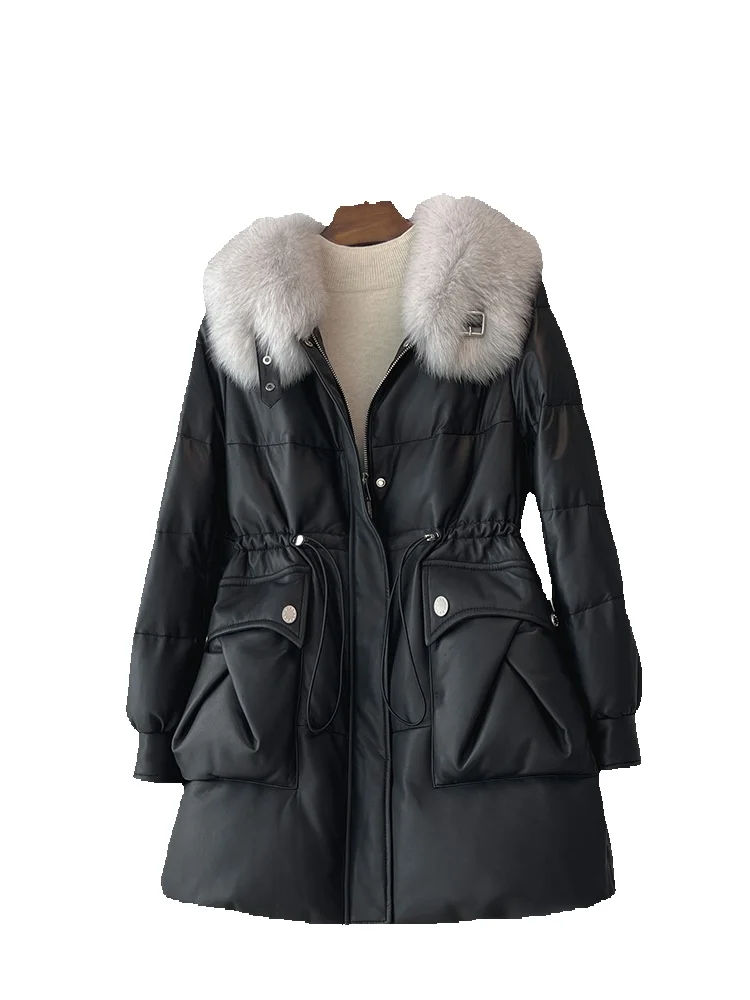 

New Season Leather Down Loose Fox Collar Genuine Sheepskin Jacket