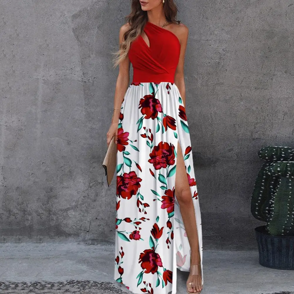 

2024 Summer Sexy Long Skirt Elegant One-shoulder Floral Commuter Gradient High Slit Hollow Party Skirt Asymmetric Dress