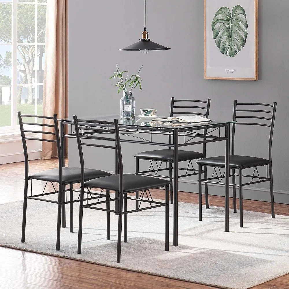 

Обеденный стол и стулья [4 столовые прибора в комплекте] наборы столовых приборов из 5 предметов, компактный, матовый черный обеденный стол