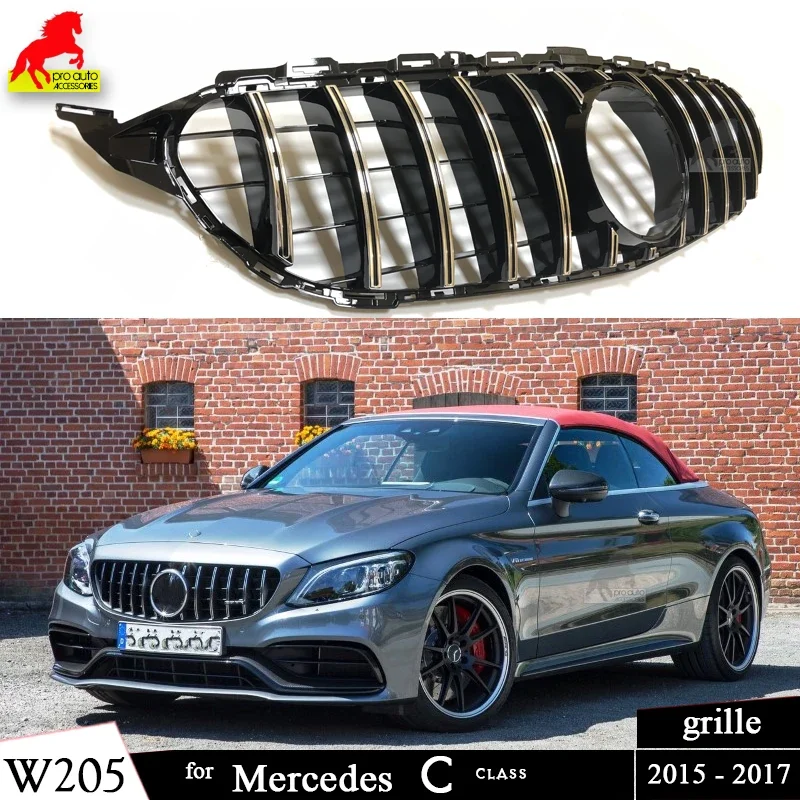 

W205 Front Bumper GT Grill for Mercedes Benz C Class S205 A205 C205 2015 - 2017 C200 C250 C300 C350 C400 C450 C43 AMG Grille