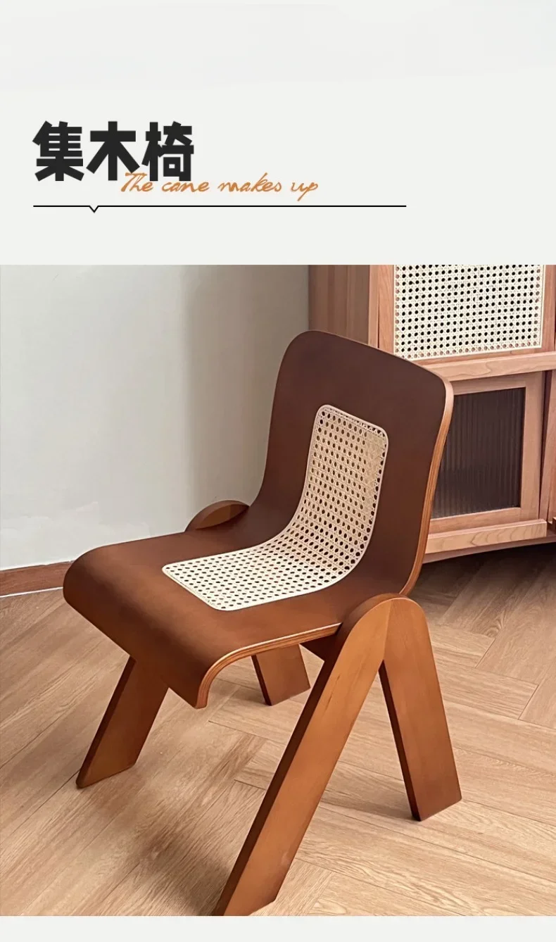 C-shaped Dining Table, Vintage Rattan Solid Wood Chair, Bedroom Backrest, Small-sized Household Makeup Chair C-shaped Dining Table, Vintage Rattan Solid Wood Chair, Bedroom Backrest, Small-sized Household Makeup Chair