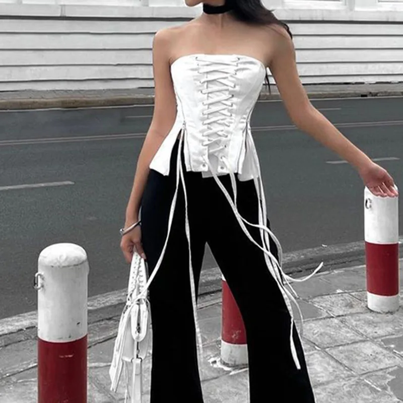 Sexy Strapless Bandage Corset Cropped Top Women Summer 2023 Elegant Sleeveless Backless Zipper Tube Tops Club Party Vest Clothes
Sexy Strapless Bandage Corset Cropped Top Women Summer 2023 Elegant Sleeveless Backless Zipper Tube Tops Club Party Vest Clothes