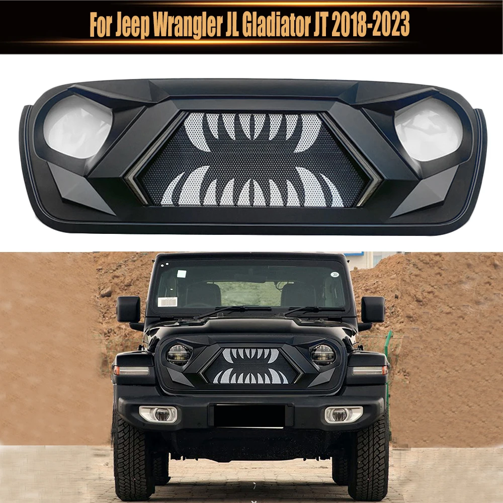 

Modified Grille For Jeep Wrangler JL Gladiator JT 2018-2023 Car Exterior Accessories 4x4 Offroad ABS Mesh Grills With DRL Light