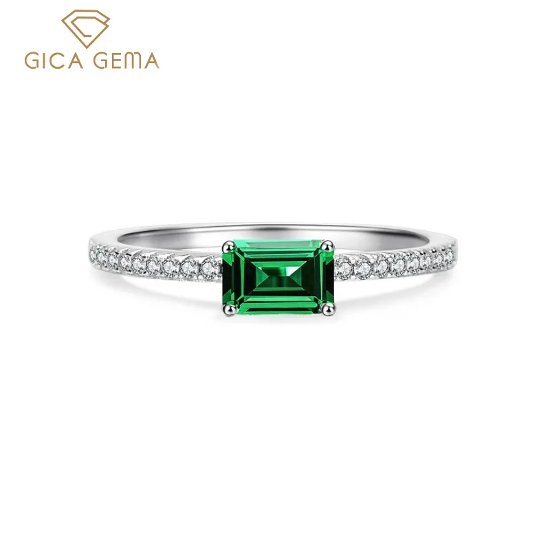 

Gica Gema 925 Sterling Silver 4*6mm Synthetic Emerald Wedding Rings For Women Sparkling Wedding Engagement Fine Jewelry Gift