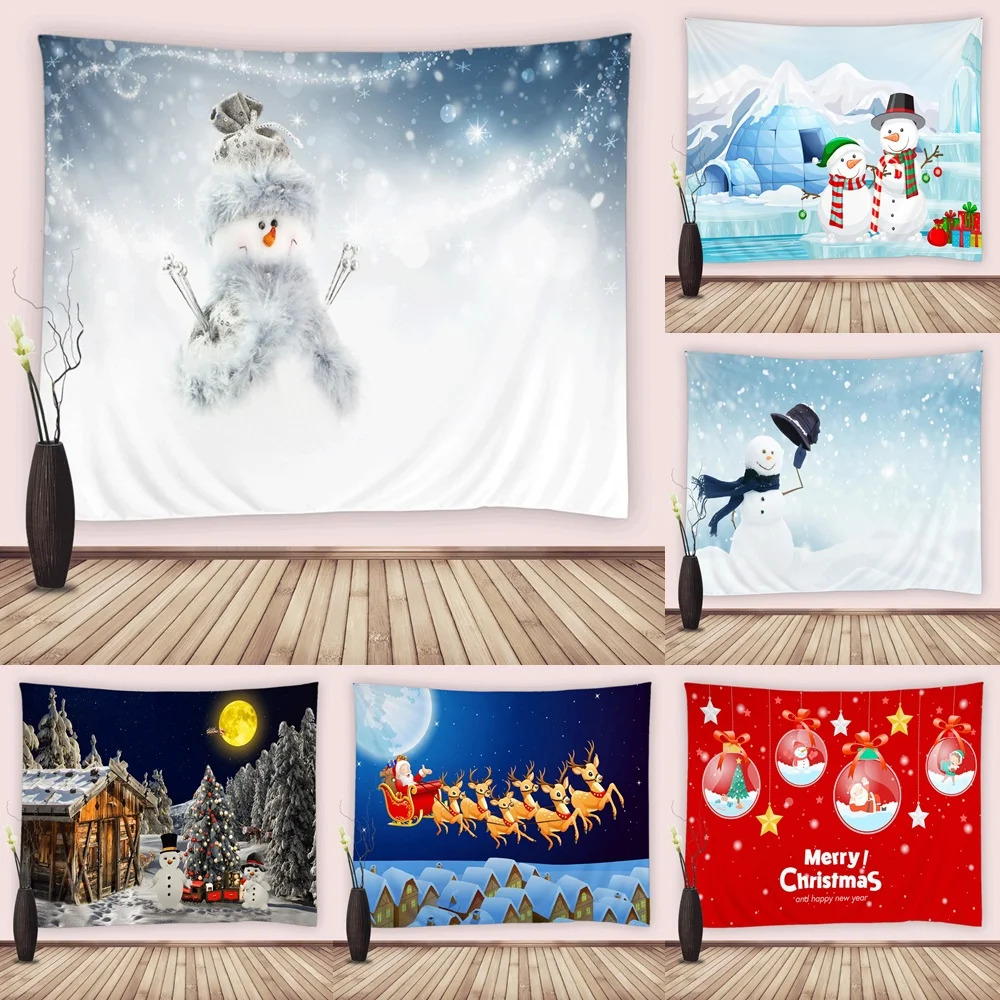 

Winter Snowman Tapestry Wall Hanging Cloth Christmas Santa Claus Forest Tree Tapestries for Bedroom Living Room Dorm Decor Home