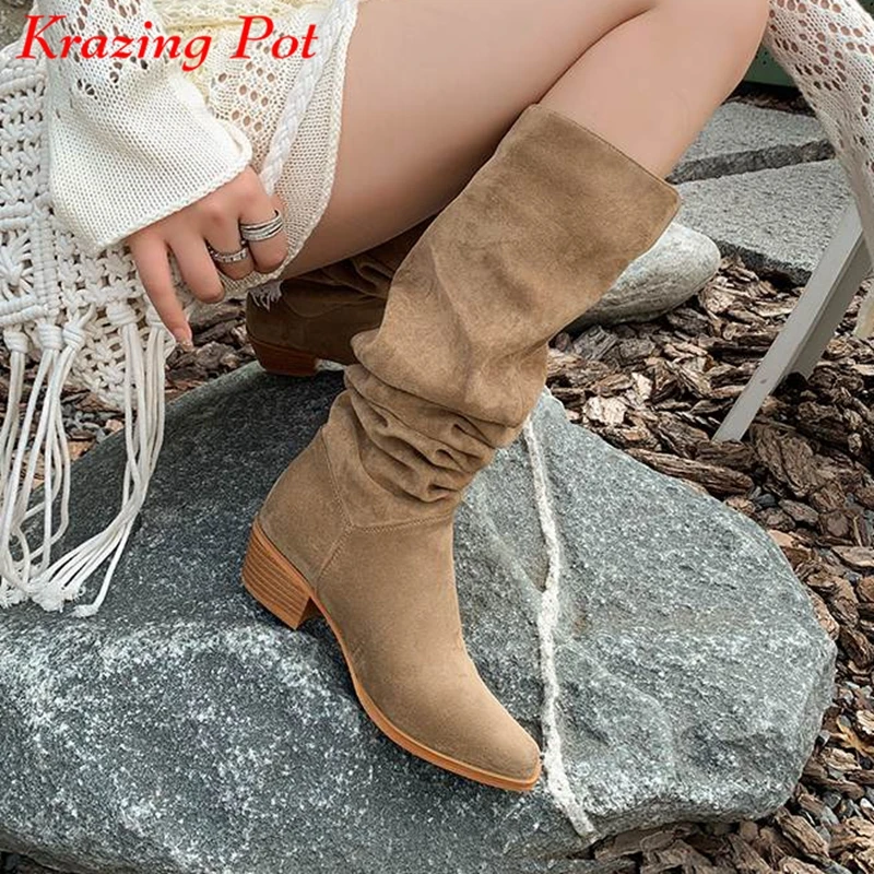 Krazing Pot Microfiber Square Toe Winter Warm Boots Riding Boots Med Heel Non-slip Sexy Lady Pleated Decoration Thigh High Boots 
Krazing Pot Microfiber Square Toe Winter Warm Boots Riding Boots Med Heel Non-slip Sexy Lady Pleated Decoration Thigh High Boots