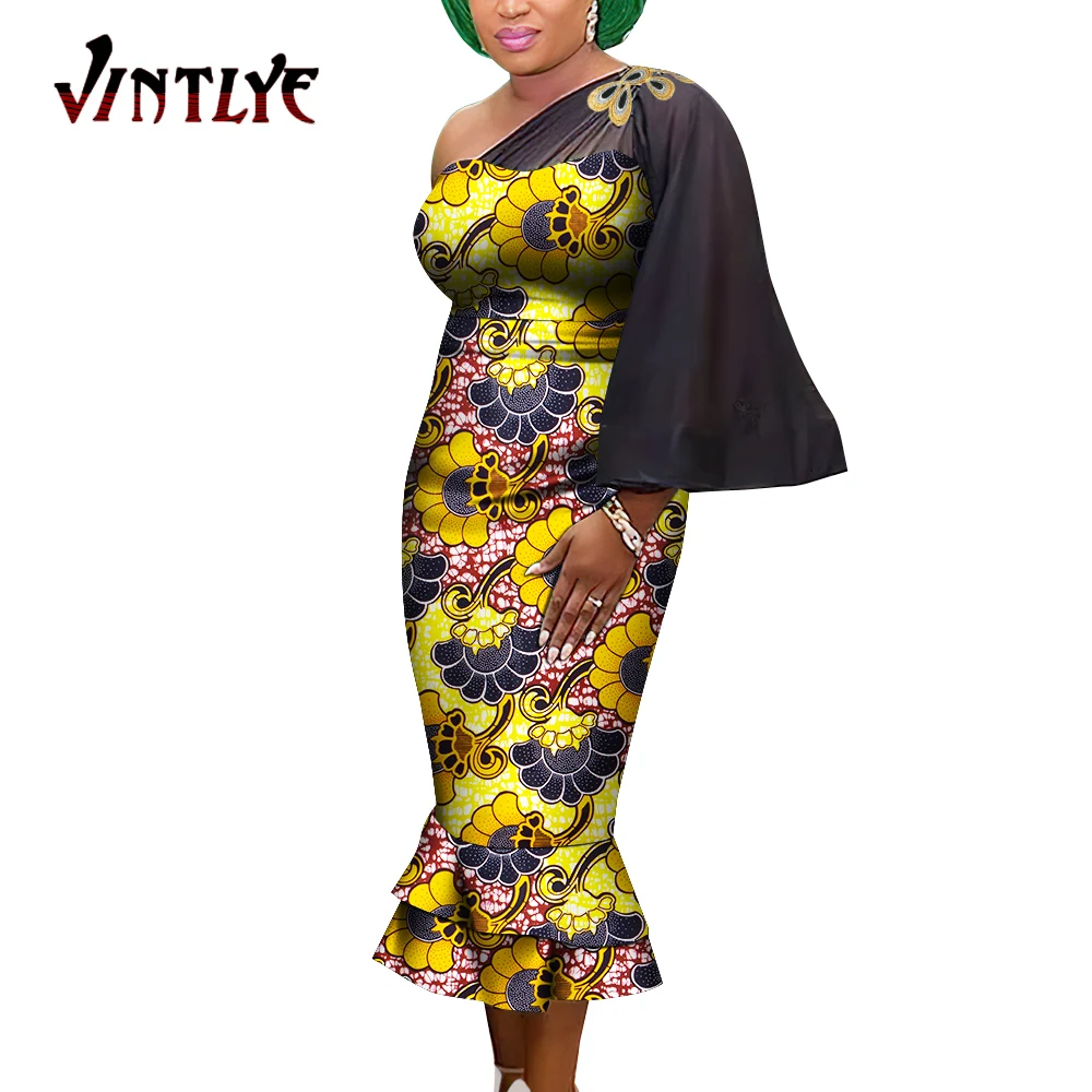 Dashiki African Dresses for Women Floral Print One Shoulder Flare Sleeve Wedding Dress Elegant Patchwork Lady Clothes WY9702
Dashiki African Dresses for Women Floral Print One Shoulder Flare Sleeve Wedding Dress Elegant Patchwork Lady Clothes WY9702