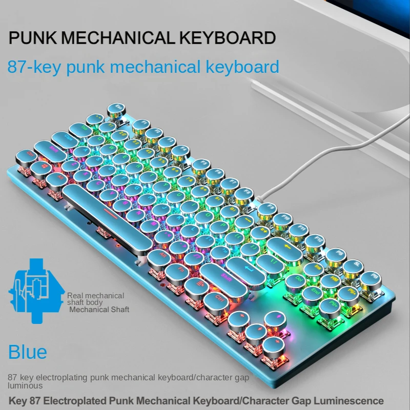 

Mechanical Keyboard Gaming Round Keycap Wired RGB Backlit Keyboard USB Backlight 87 Keys Ergonomic Gamer Keyboard for PC Laptop