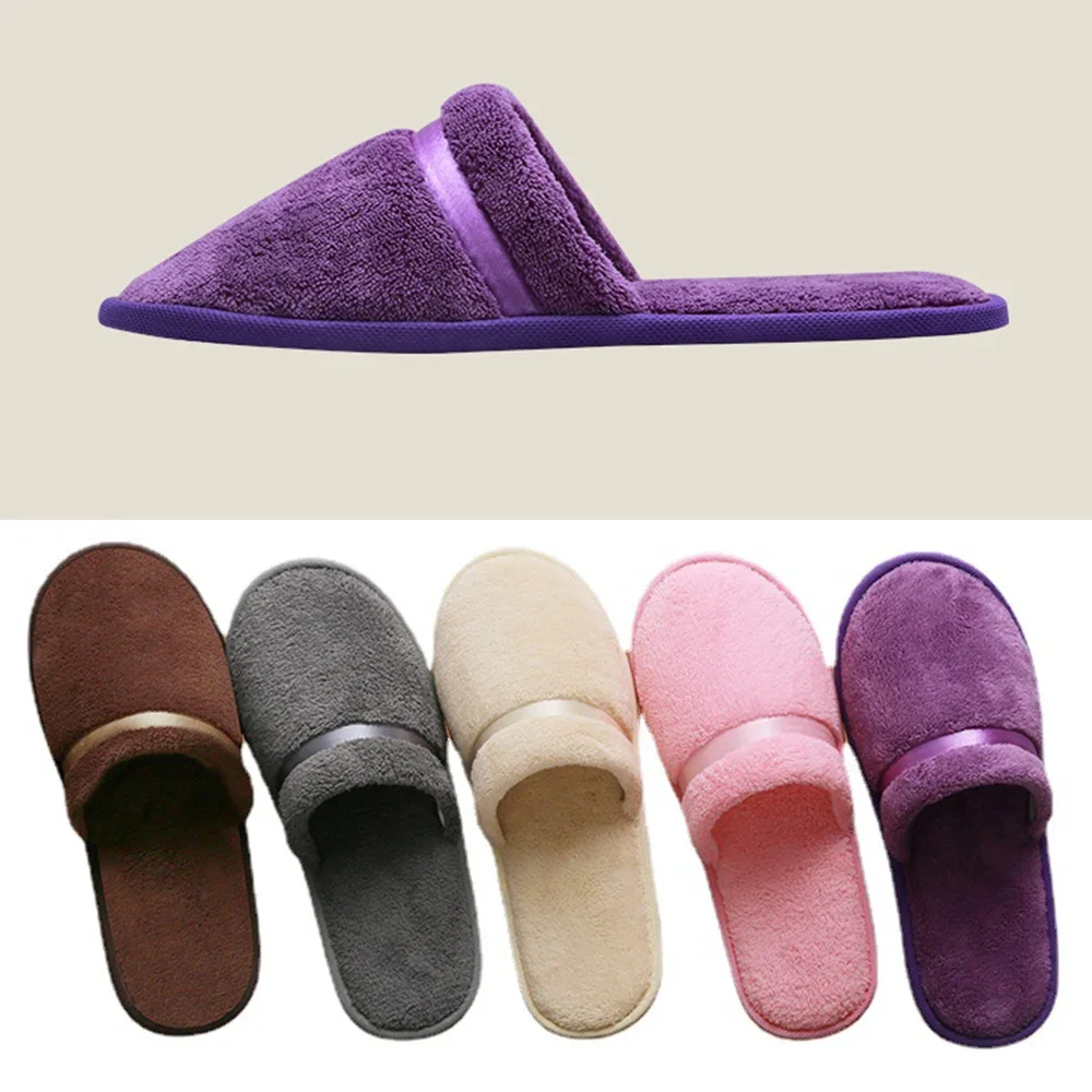 

1 Pair Reusable Hotel Slippers For Men Women Coral Fleece Slippers Non-slip Breathable Soft Winter Accessories Indoor Shoes