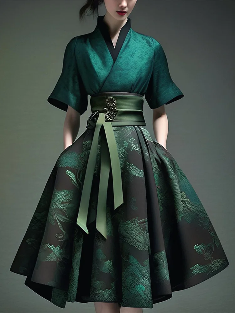 

Original Chinese Hanfu Adult Modified Horse Face Skirt Floating Light Brocade Mix And Match Daily Women's Dress Set Mamian Skirt