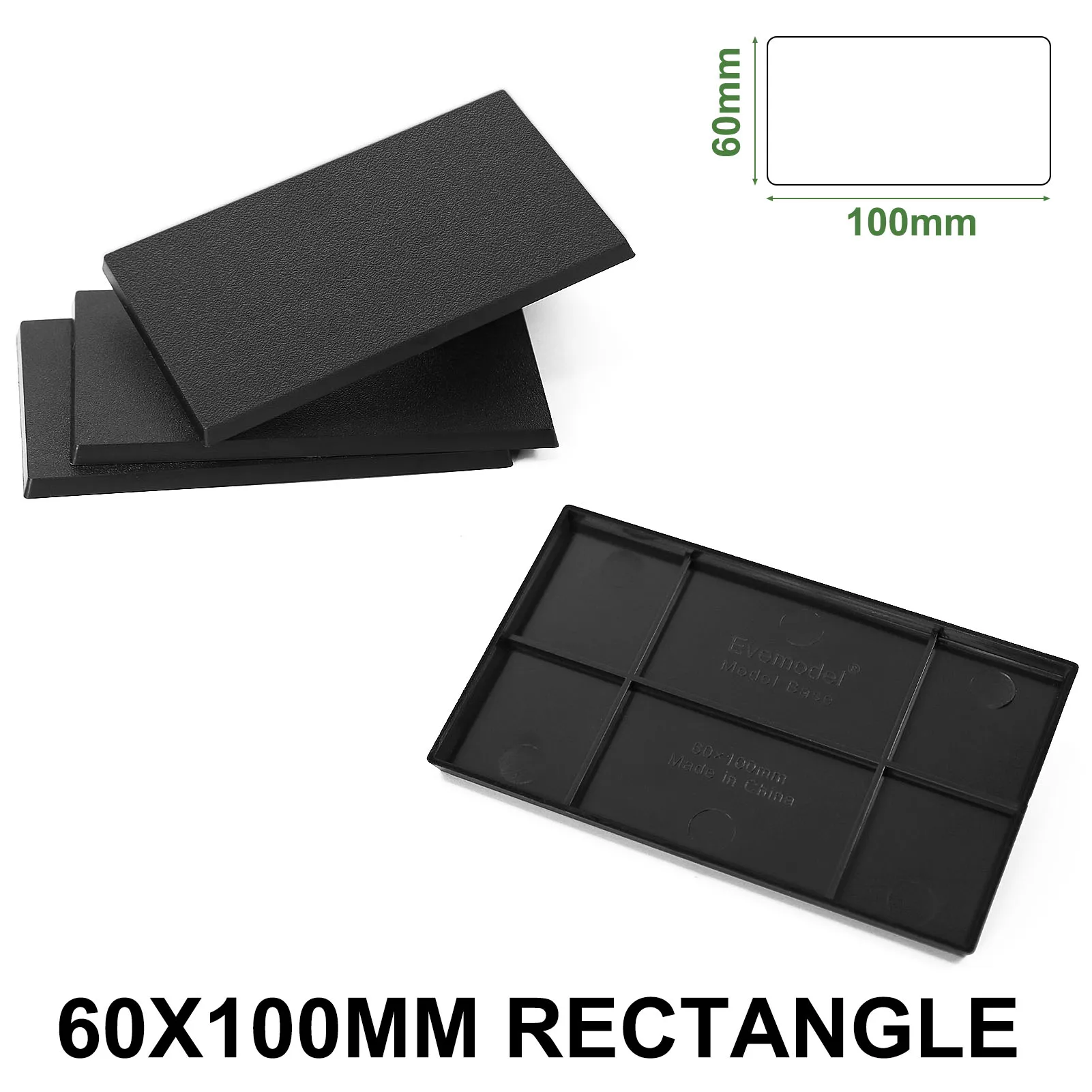 

Evemodel 20pcs 60mmX100mm Rectangle Bases Plastic Black Miniature for Warhammer Wargames MB60100