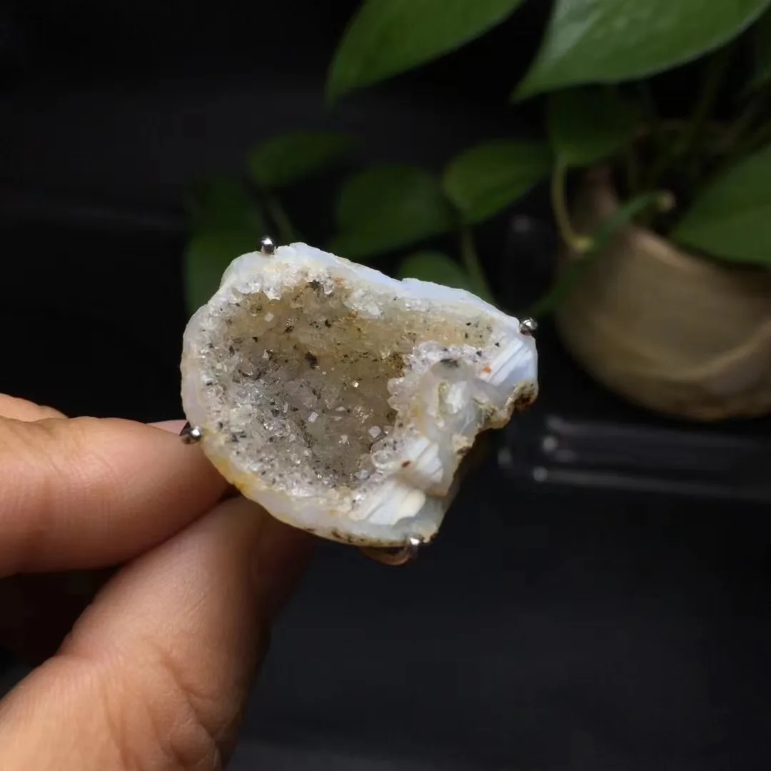 

Unit One Piece 925 Silver With Cost Effective Natural Geode Agate Crystal Healing Raw Stone Ring Special For Jewelry Gift