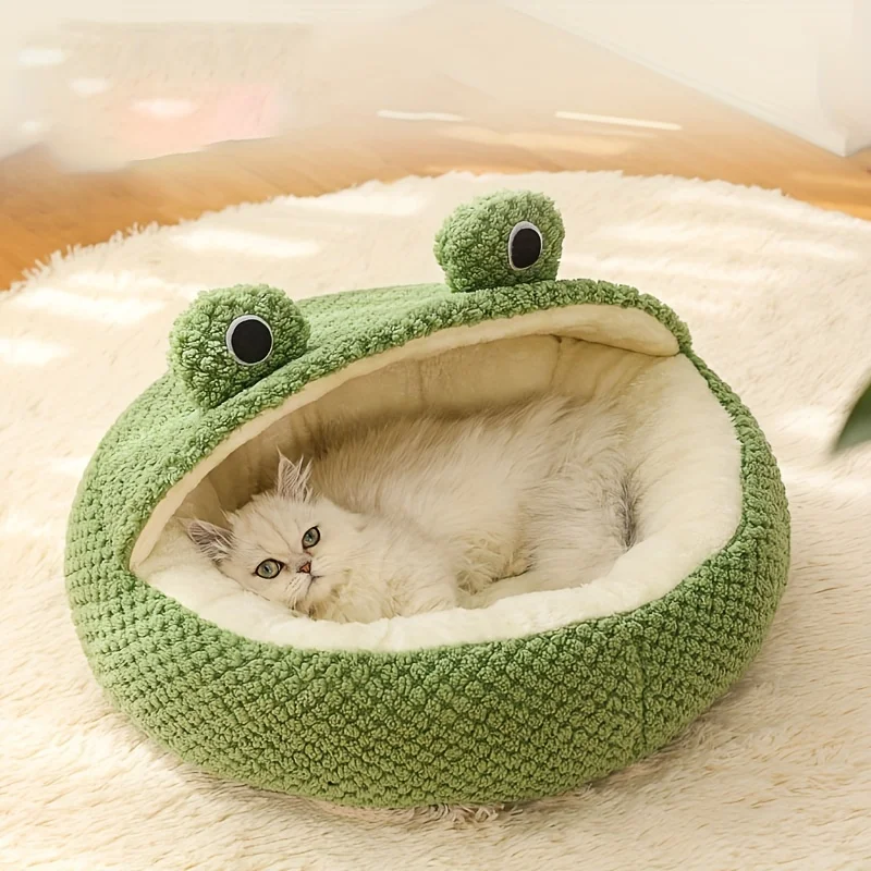 

1 Pc 19.69 Inches Pet Small Frog Series Cat Kennel Warm Dog Kennel Autumn and Winter House Kennel