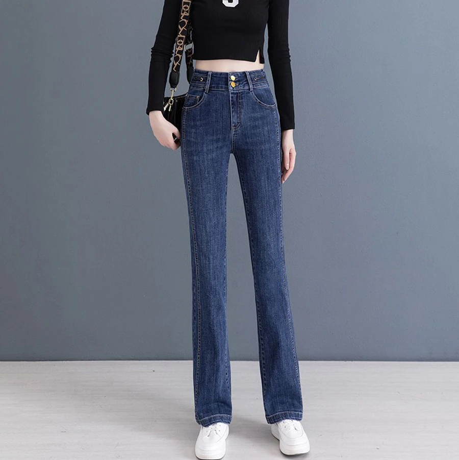 High Waist Slim Tight-Fit Simple Jeans Casual Loose Pocket Button Flare Pants 2023 New Autumn Winter Fashion Women Trousers
High Waist Slim Tight-Fit Simple Jeans Casual Loose Pocket Button Flare Pants 2023 New Autumn Winter Fashion Women Trousers