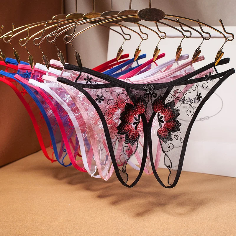 

Sexy Lingerie Floral Print Crotch Opening Women's Panties Lace Thongs See-Through Temptation Women Underwear Erotic Pantys