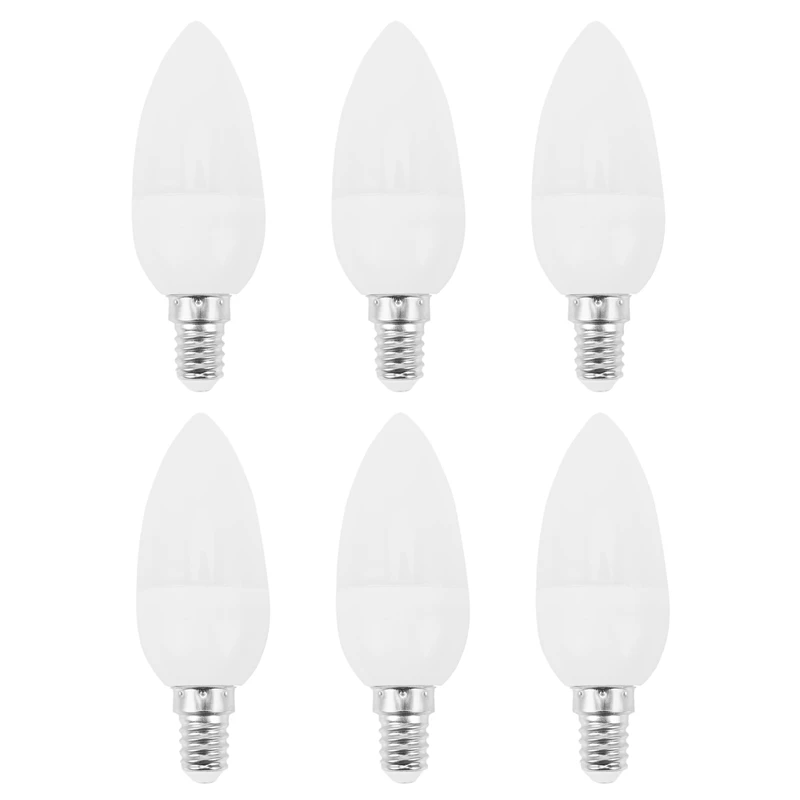 

6pcs LED Lamps Candle Light Bulbs Candlesticks 2700K AC220-240V, E14 470LM 3W Cool White