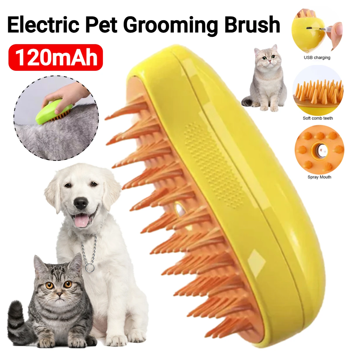 

Расческа для домашних животных, электрический массажный распылитель для кошек и собак, ванночка для массажа, с USB зарядкой, плавающая Расческа для удаления волос