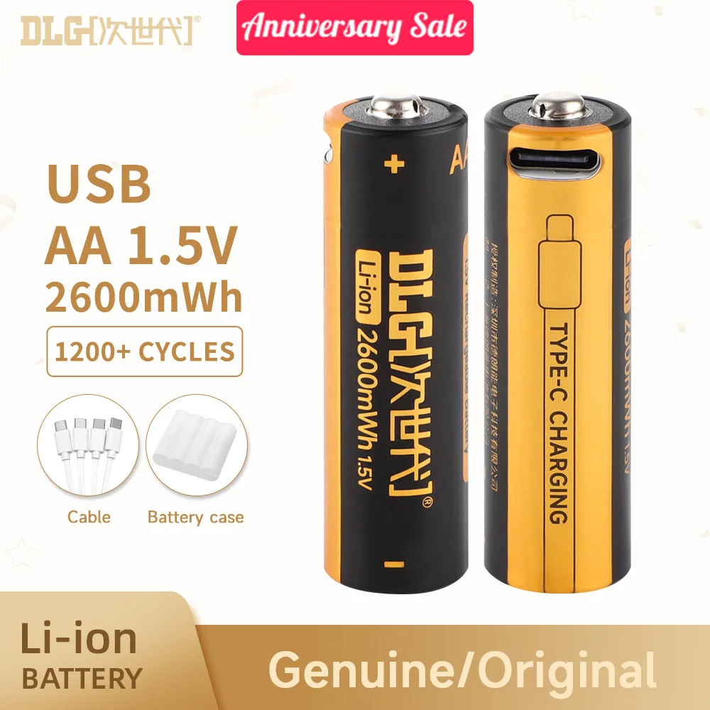 

DLGPOWER 4/8/10PC AA 2600mWh Lithium Battery USB 1.5V 2A Li-Ion Rechargeable Battery for Massager Smoke Detector Metal Intercom