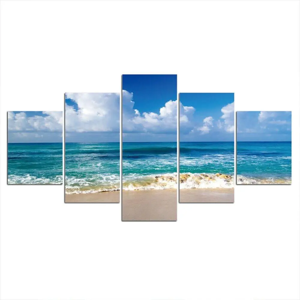 

5Pcs Waves Beach Ocean Sea Sky 5 Pieces Pictures Canvas Paintings No Framed 5 Panel Wall Home Decor Modern Art