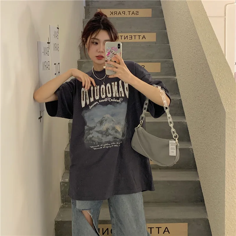 

Женские футболки, топы, японские кавайные Ulzzang с буквенным принтом в стиле Instagram, Свободная Женская одежда в Корейском стиле Харадзюку для женщин