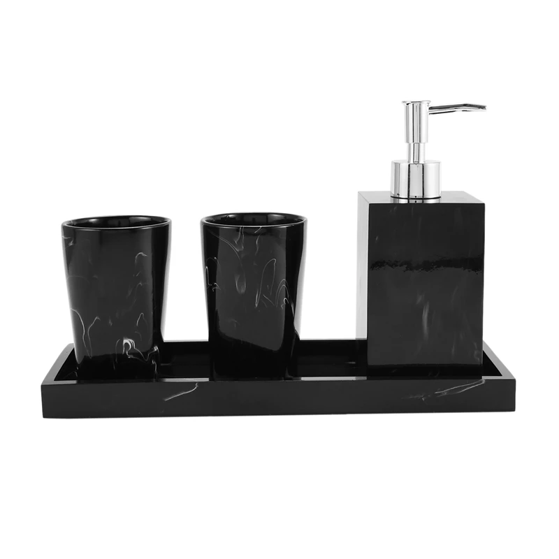 Marble Texture Bathroom Supplies Black 4Pcs Resin Bathroom Accessories With Dispenser Toothbrush Holder Soap Dispenser
Marble Texture Bathroom Supplies Black 4Pcs Resin Bathroom Accessories With Dispenser Toothbrush Holder Soap Dispenser