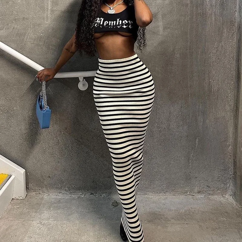Women White Black Striped Bodycon Midi Skirt Knit Ribbed 2023 Streetwear Summer Hot Pencil Skirts All-match
Women White Black Striped Bodycon Midi Skirt Knit Ribbed 2023 Streetwear Summer Hot Pencil Skirts All-match