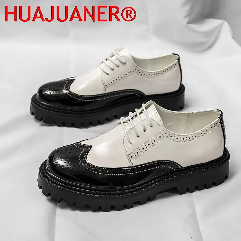 

New Increase White Black Brogue Shoes Men Classic Platform Casual Shoes Men PU Leather Footwear Low-Ankle Men Designer Shoes