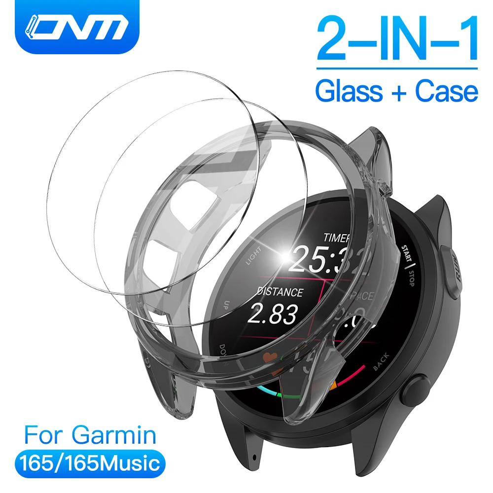

2-in-1 Protective Case + Screen Protector for Garmin Forerunner 165 /165 Music Smart Watch Silicone Cover & Tempered Glass