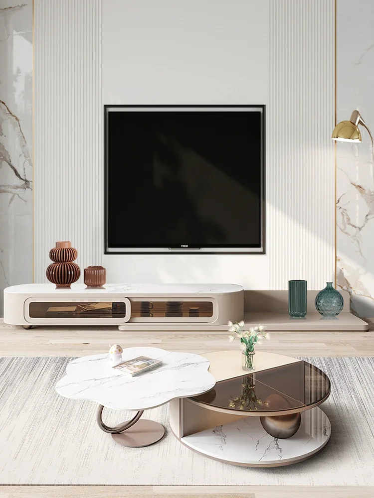 Telescopic TV cabinet, coffee table combination, light luxury TV cabinet, modern and simple living room, small-sized rock slab
Telescopic TV cabinet, coffee table combination, light luxury TV cabinet, modern and simple living room, small-sized rock slab