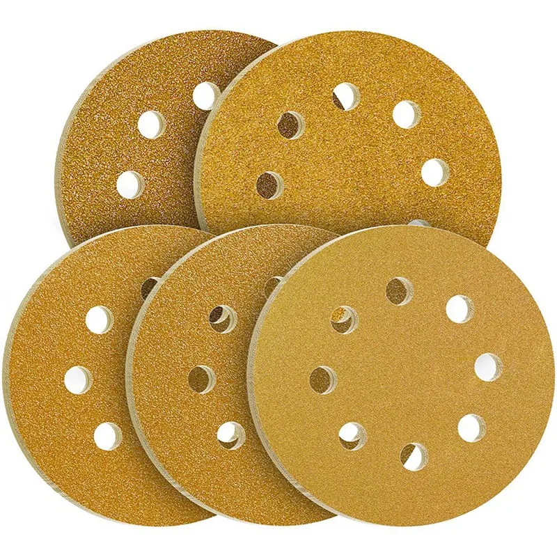 

125Mm Yellow Sanding Discs 40/60/80/120/240 Assorted Grits Sandpaper For Random Orbital Sander, 100-Pack