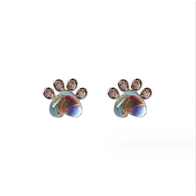 Boucles d'oreilles en pierre de lune pour femmes, petite boucle d'oreille simple, équation de patte de chien, mini chaton, piercing d'oreille, bijoux à breloques, nouveau 5