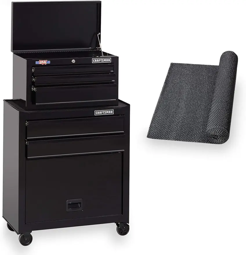 Craftsman Tool Chest Combo with Drawer Liner Roll, 26-Inch, Rolling, 5 Drawer, Black (CMST82763BK)
Craftsman Tool Chest Combo with Drawer Liner Roll, 26-Inch, Rolling, 5 Drawer, Black (CMST82763BK)