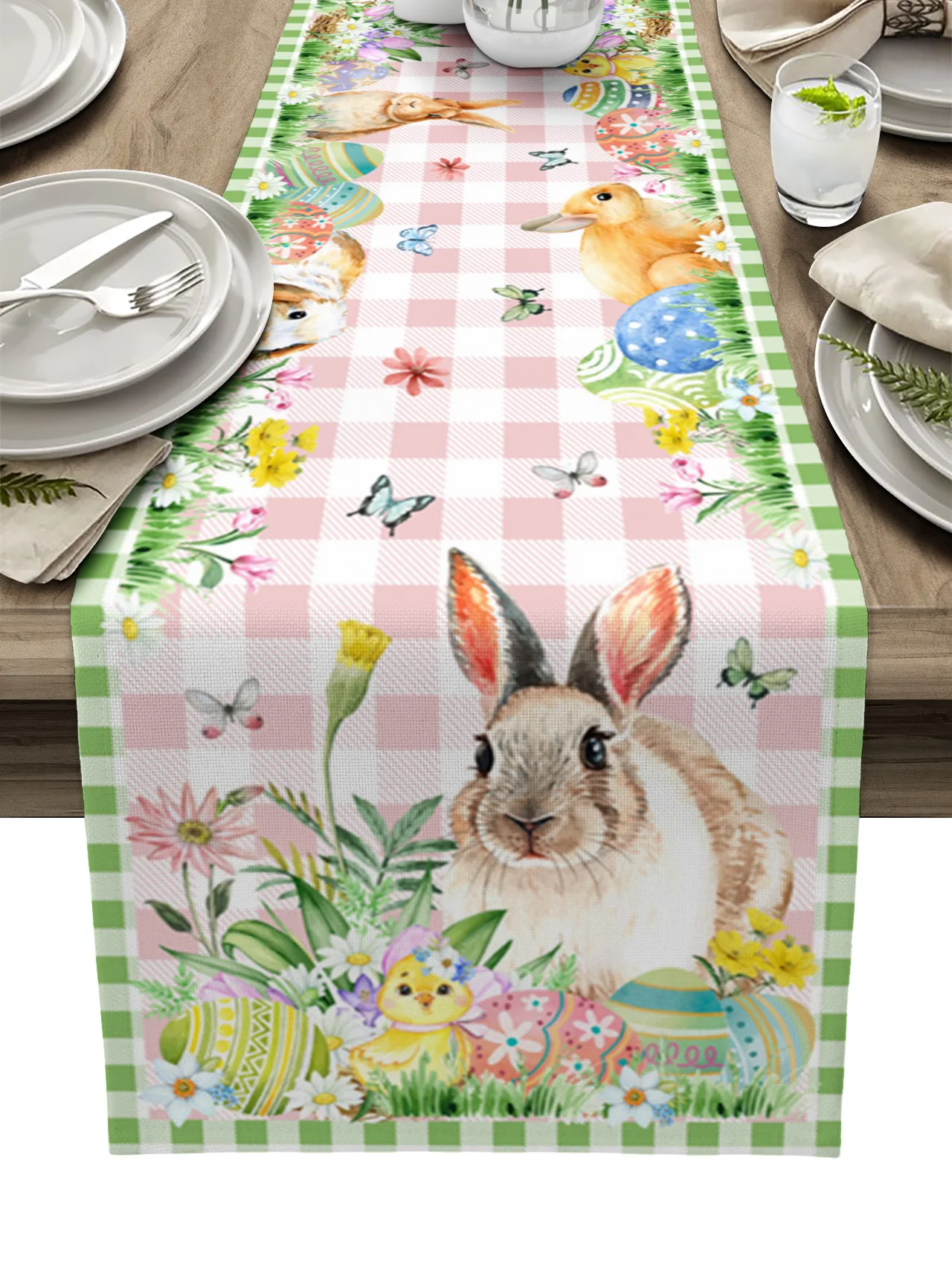 

Пасхальный кролик яйцо цветок бабочка льняная настольная дорожка женский столовый стол для дома Декор для свадебной вечеринки