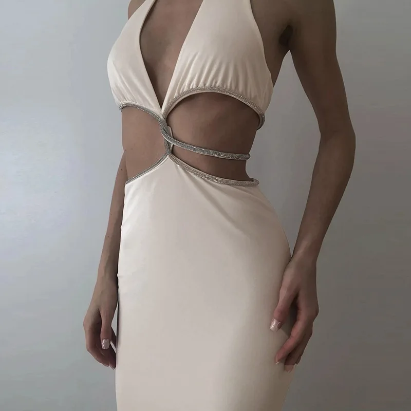 Women Sexy Sleeveless Backless Long Dress Streetwear Summer Apricot Halter Hollowed Out Slim Dress
Women Sexy Sleeveless Backless Long Dress Streetwear Summer Apricot Halter Hollowed Out Slim Dress