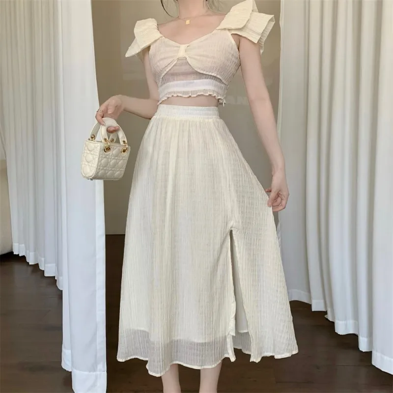 Summer For Women Two Piece Suit Sweet Bowknot Flying Sleeve Female Slim Sexy Crop Top & High Waist A-Line Skirts Lady Outfits
Summer For Women Two Piece Suit Sweet Bowknot Flying Sleeve Female Slim Sexy Crop Top & High Waist A-Line Skirts Lady Outfits