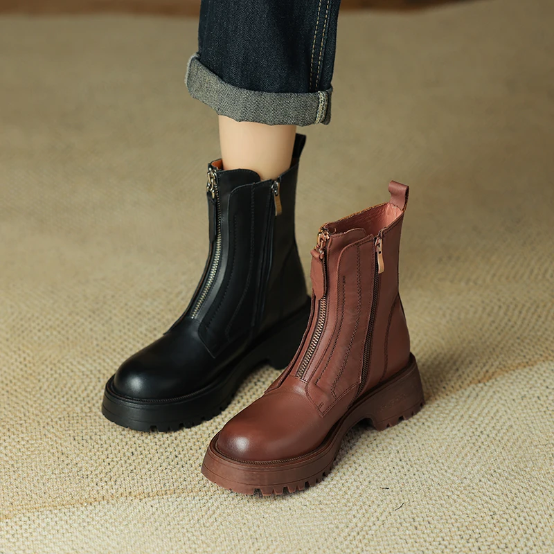 2023new Autumn winter Women ankle boots natural leather 22-25cm cowhide+pigskin modern boots Vintage front zipper platform boots
2023new Autumn winter Women ankle boots natural leather 22-25cm cowhide+pigskin modern boots Vintage front zipper platform boots