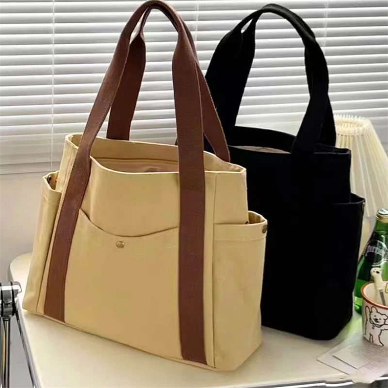 

Вместительные холщовые сумки-тоуты для работы, поездок, сумка для переноски, студенческий наряд в студенческом стиле, сумка через плечо для книг