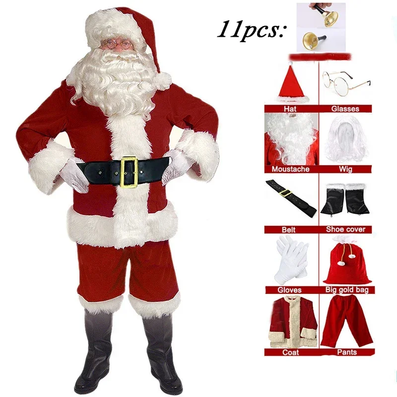 

2023 Santa Claus Cosplay Costume Christmas New Year Men Costumes Deluxe Classic Adults Set Carnival Party RolePlay Suits