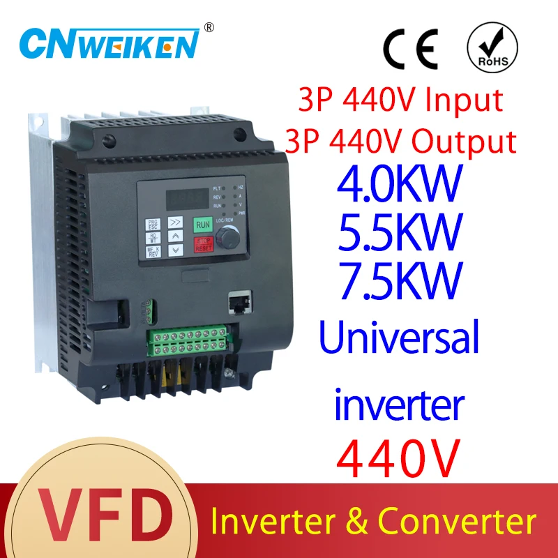 

4kw/5.5kw/7.5kw 3P Input output 440V VFD Motor Speed Control Frequency Drive Converter VFD Factory Direct Sales