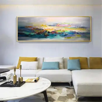Gold art abstract painting canvas wall art pictures for living room bedroom home decor gold blue acrylic seascape thick texture