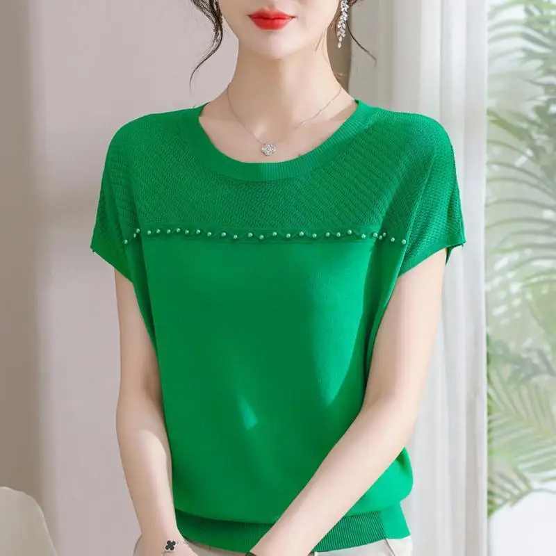 Summer New Knitwear Tops Short Sleeves Thin Ice Silk T-shirts Women's Small and Versatile Loose Tops
Summer New Knitwear Tops Short Sleeves Thin Ice Silk T-shirts Women's Small and Versatile Loose Tops