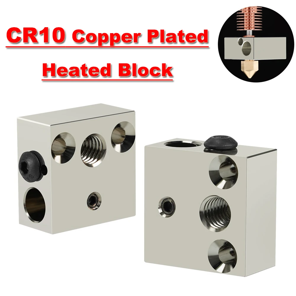 Top Quality CR10 Copper Plated Heated Block Heat Resistant Heating Block Hotend For Ender 3 3D Printer Parts
Top Quality CR10 Copper Plated Heated Block Heat Resistant Heating Block Hotend For Ender 3 3D Printer Parts